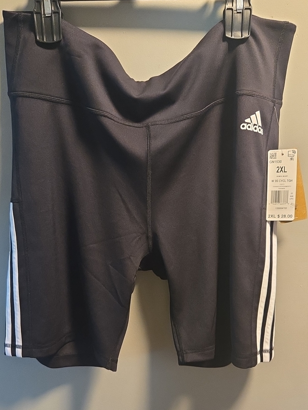 Adidas Black Athletic Bike Shorts with White Stripes - 2XL